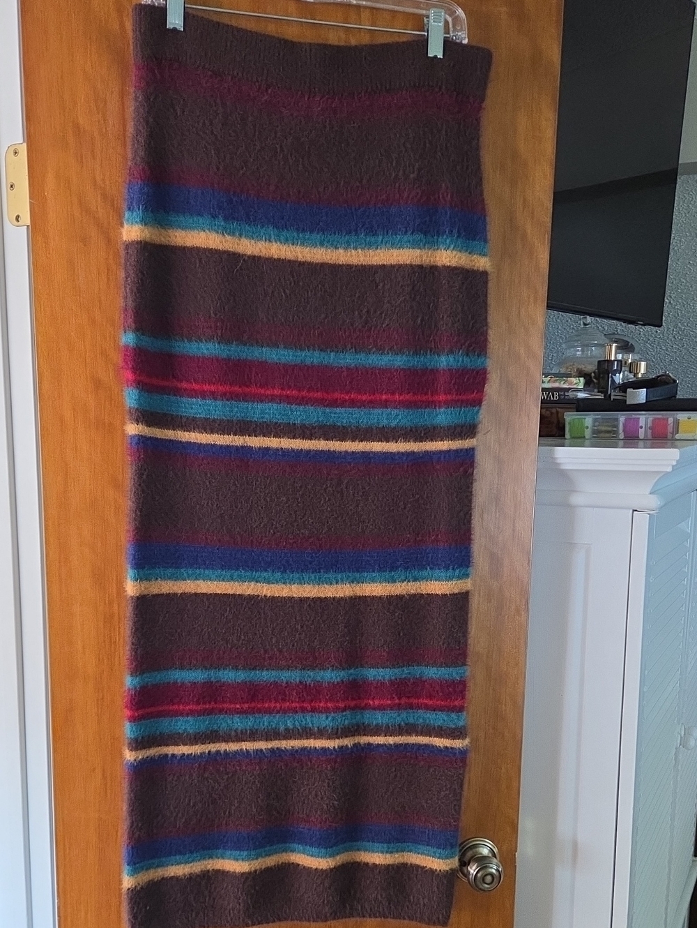 Tasha POLIZZI Striped Brown Wool Blend Maxi Skirt - Brown w Multicolor Stripes